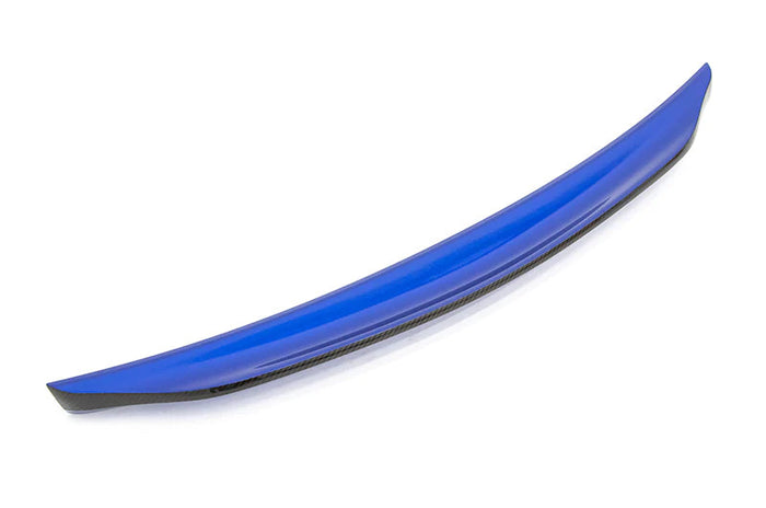 OLM Paint Matched Duckbill Spoiler w/Carbon Fiber Center Line - Lightning Red (C7P) - 2015-2021 Subaru WRX / STI