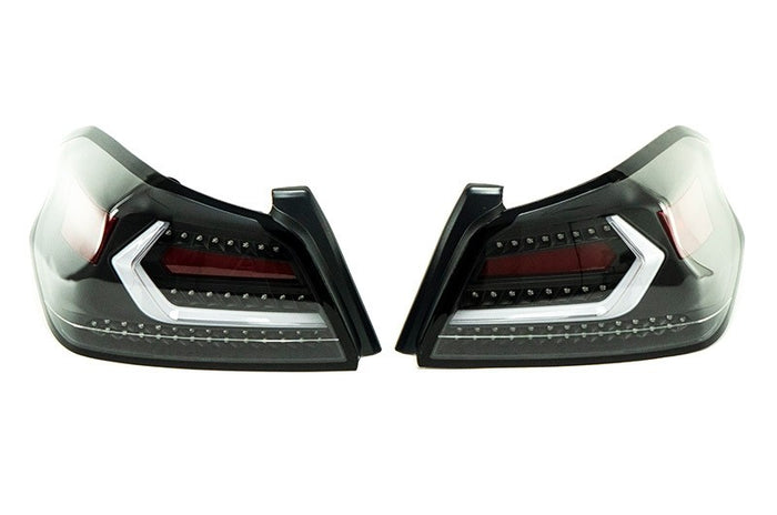 OLM Evolution Tail Lights (Clear Lens, Black Base, White Bar) - 2015-2021 Subaru WRX / STI