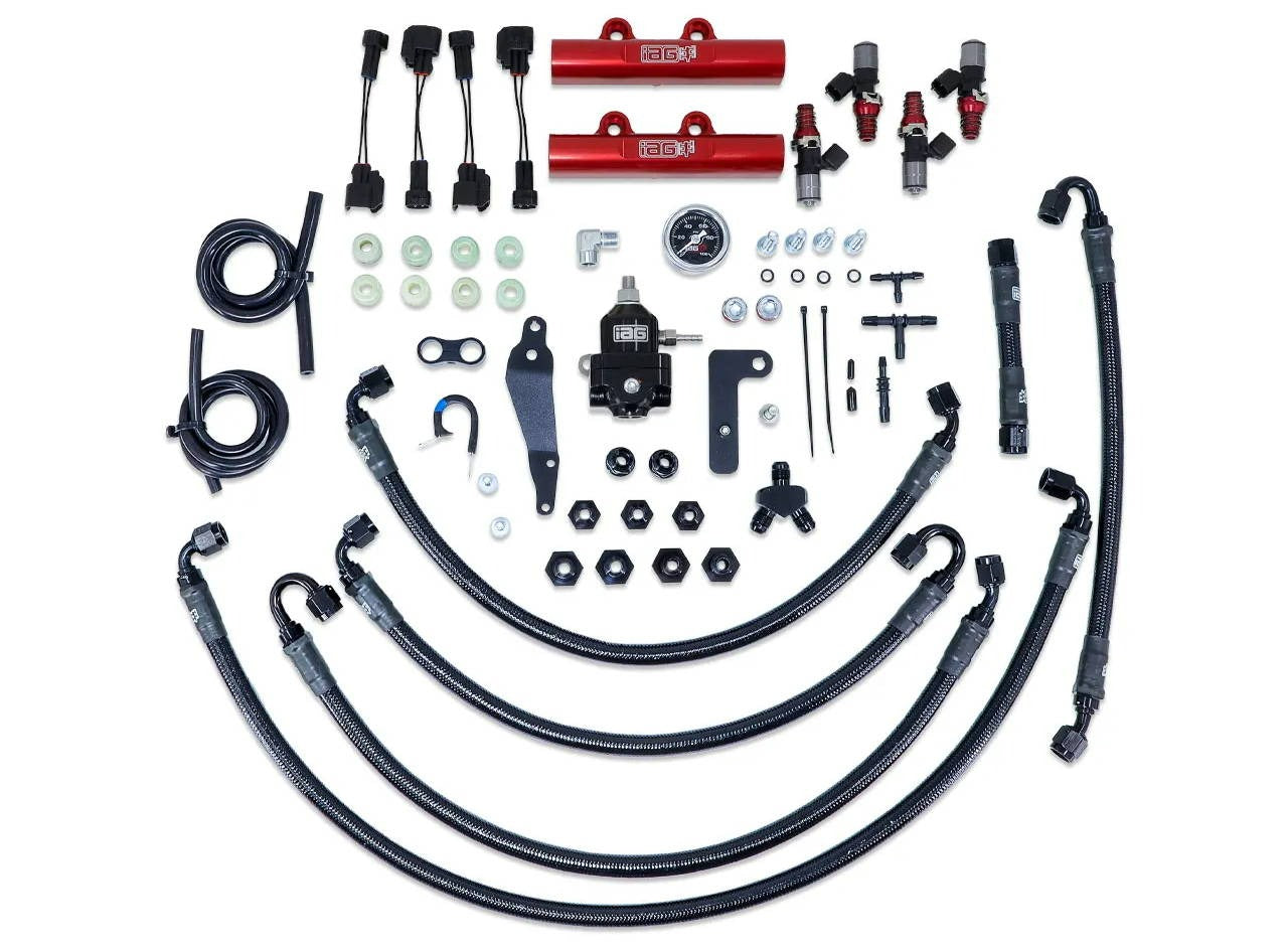 IAG Performance PTFE Fuel System Kit with ID 1050cc Injectors, Aeromotive FPR, Red IAG Fuel Rails - 2008-2014 Subaru WRX / 2008-2021 STI