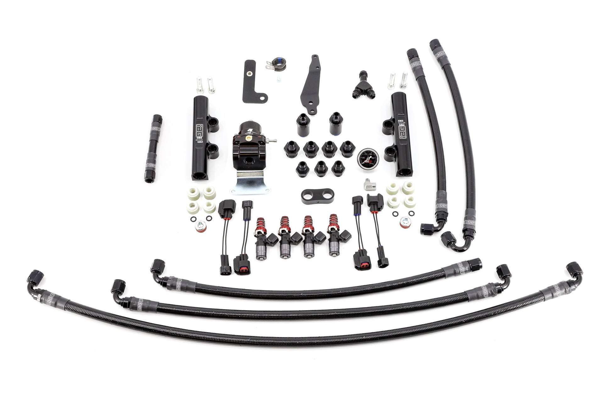 IAG PTFE Flex Fuel System Kit w/ 1050cc Injectors, Lines, FPR, Black Fuel Rails - 2008-2021 Subaru STI