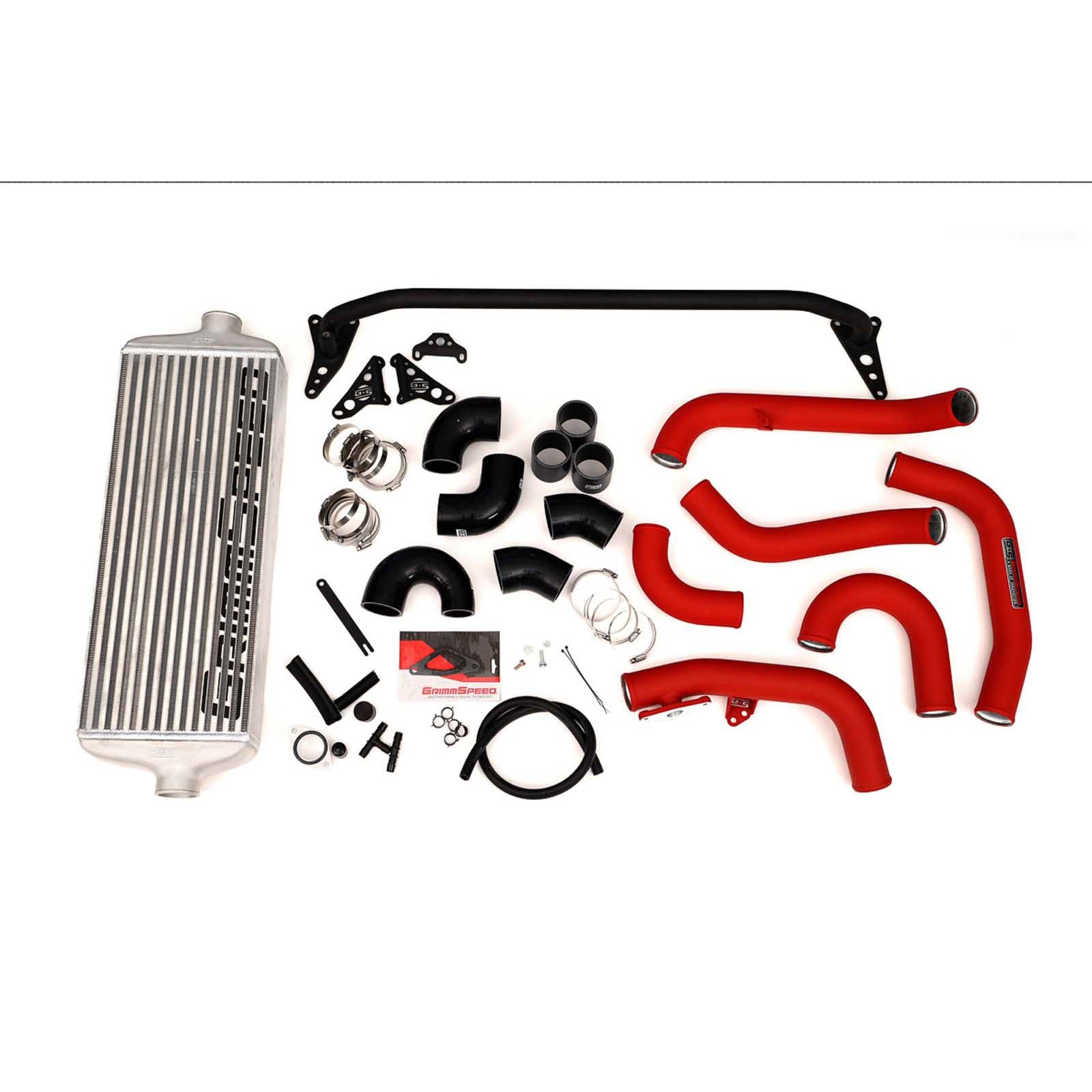 GrimmSpeed Front Mount Intercooler Kit Silver Core w/ Red Piping - 2015-2021 Subaru STI