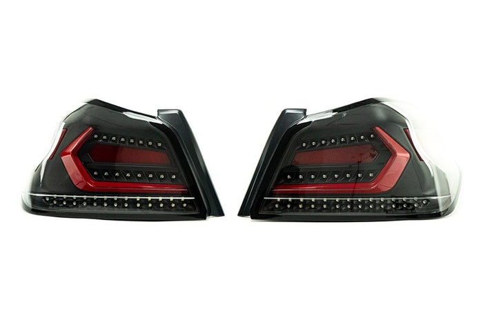 OLM Evolution Tail Lights (Clear Lens, Black Base, Red Bar) - 2015-2021 Subaru WRX / STI