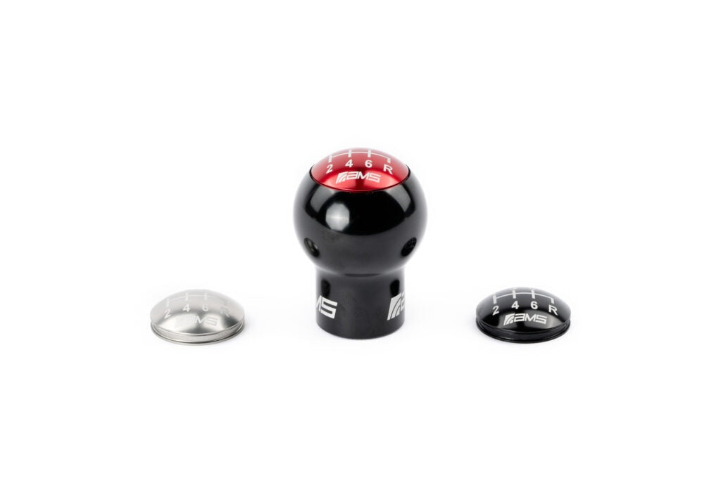 AMS Performance 6-Speed Billet Shift Knob (Incl. Red  Black, & Gunmetal Caps) - 2015-2024 Subaru WRX/ 2004-2021 STI