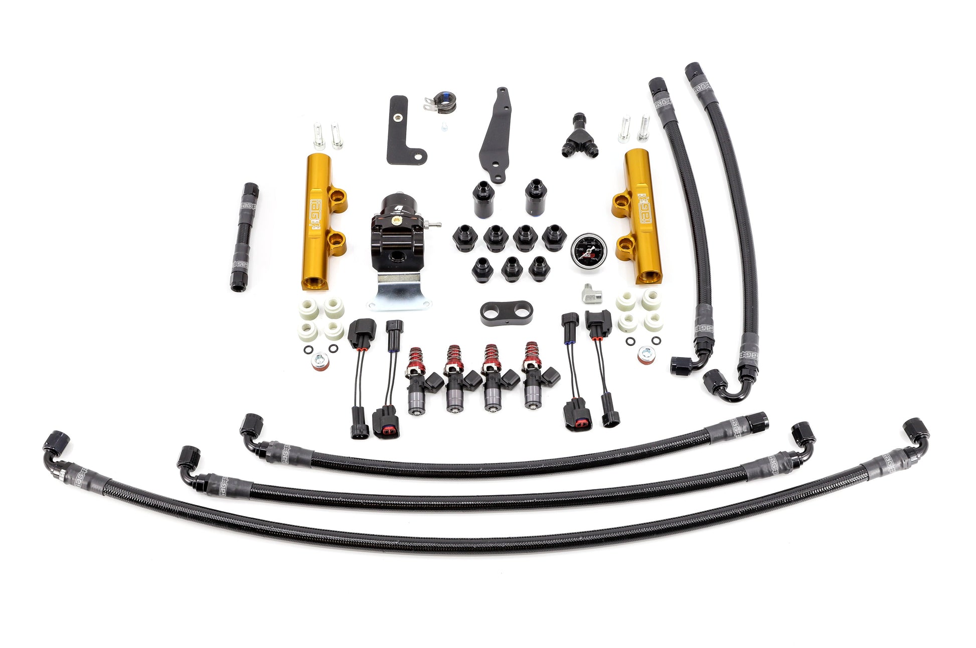 IAG PTFE Fuel System Kit w/ 1050cc Injectors, Lines, FPR, Gold Fuel Rails - 2008-2021 Subaru STI