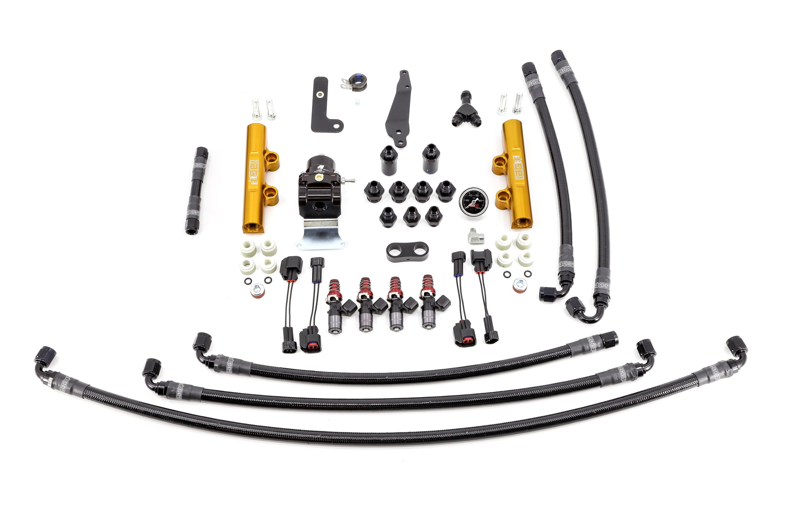 IAG PTFE Fuel System Kit w/ 1050cc Injectors, Lines, FPR, Gold Fuel Rails - 2008-2021 Subaru STI