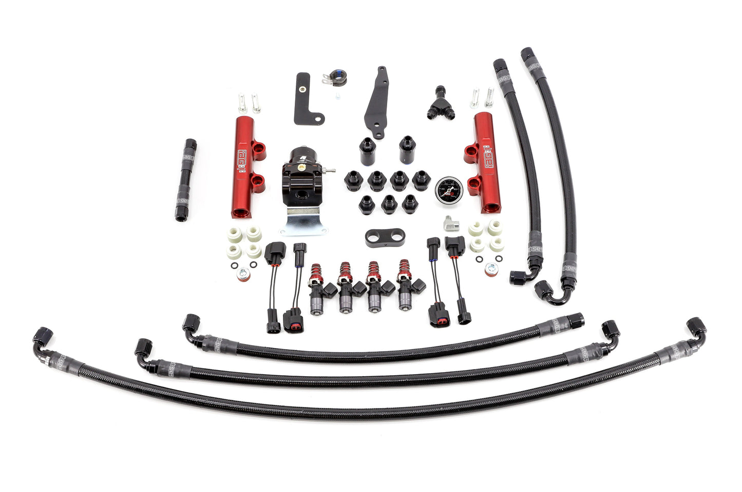 IAG PTFE Flex Fuel System Kit w/ 1700cc Injectors, Lines, FPR, Red Fuel Rails - 2008-2021 Subaru STI