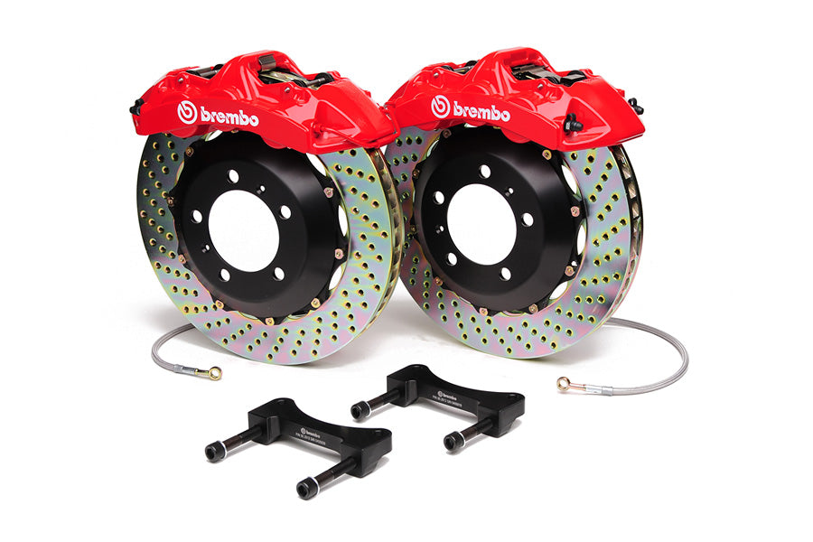 Brembo Gran Turismo 6 Piston Front Brake Kit Red Drilled Rotors - 2004-2017 Subaru STI / 2010-2012 Legacy GT/3.5R