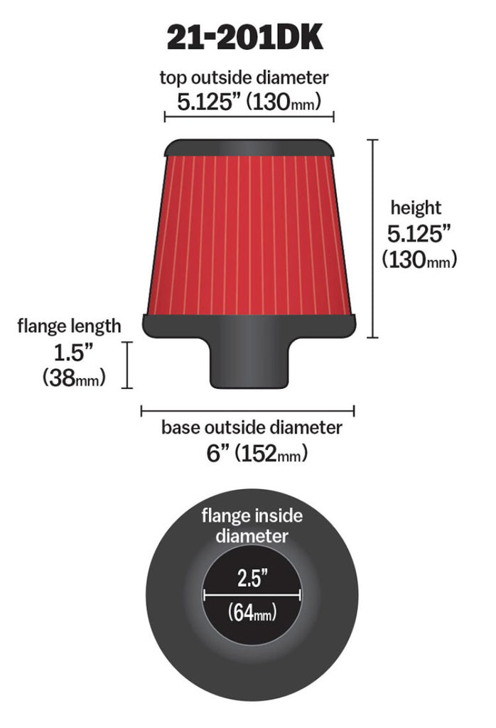 AEM 2.50 inch Short Neck 5 inch Element Filter Replacement