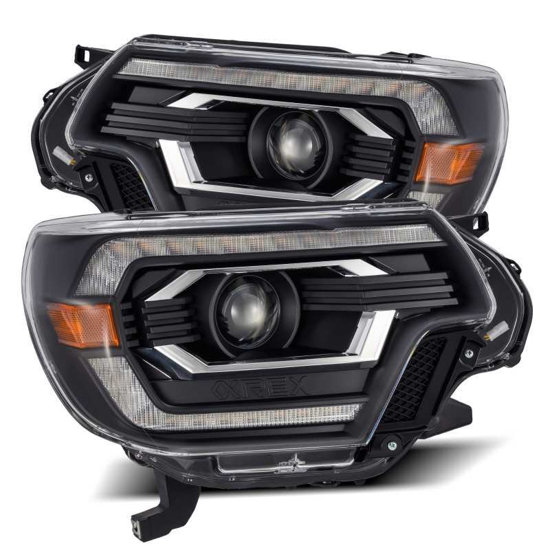 AlphaRex 12-15 Toyota Tacoma LUXX LED Projector Headlights Plank Style Black w/DRL