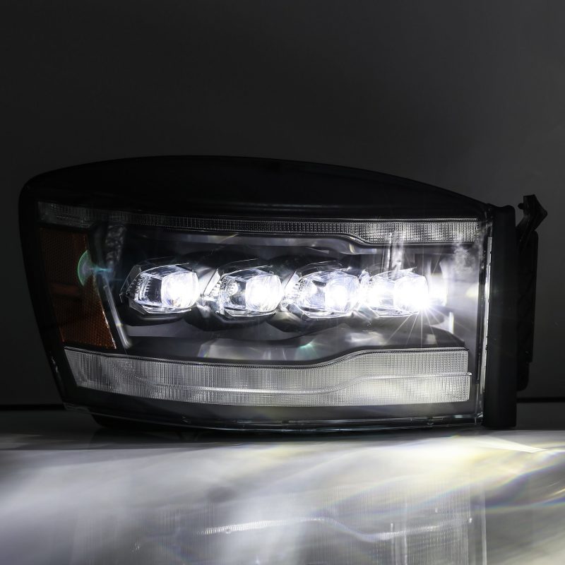 AlphaRex 06-08 Dodge Ram 1500HD NOVA LED ProjHeadlights Plank Style Blk w/Seq Signal/DRL/Amber LED