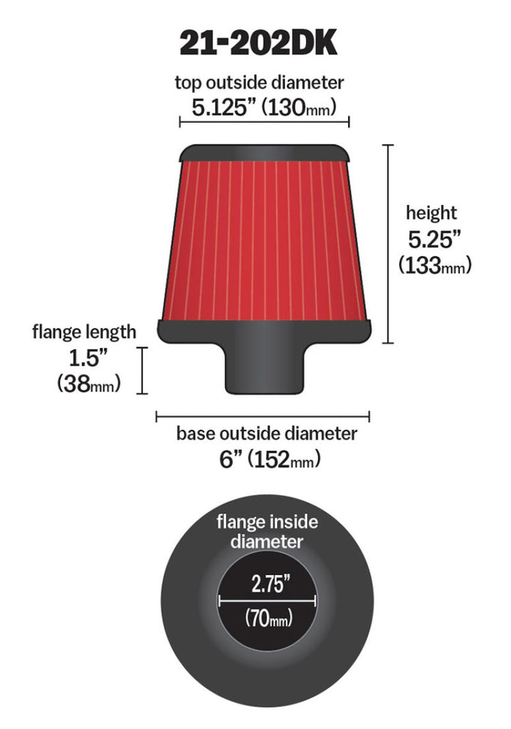 AEM 2.75 inch Short Neck 5 inch Element Filter Replacement